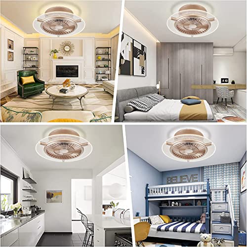 Image of Ceiling Fan with Light,22 inches LED Remote Control 3-Color Lighting 3 Wind speeds Enclosed Blade Metal Shell Smart Timing Fan, Low Profile Flush Mount Ceiling Light, Bedroom,Gold,Round