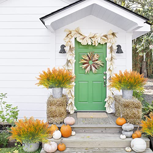 Aitisor 10 Bundles Artificial Fall Plants Fake Boston Fern Uv Resistant Greenery Shrubs Outdoor Indoor Thanksgiving Porch Garden Decoration (Fall Orange) #TOP6