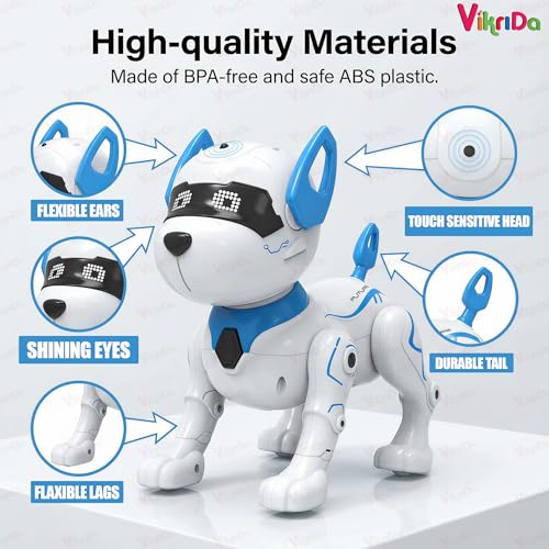 Image of VikriDA RC Robot Dog for Kids 8-12 | Smart Robotic Puppy Toy with Touch, Walking & Talking Features | Stunt Dance RC Dog Gift for Boys & Girls