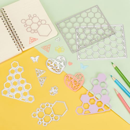 Infunly 3Pcs/Set Hexagon Frame Die Cuts Honeycomb Net Cutting Dies Geometry Netting Background Die Cuts Metal Embossing Stencils For Christmas Card Scrapbooking Diy Craft Album Paper Decor thumb #3