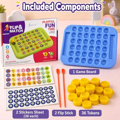 Image of GRAPHENE Multiplayer Animal Memory Flip Chess Board Game Toy for Kids 3-10 Years Boys Girls Montessori Puzzle Brain Teaser Logic Pair Matching Animal Fruit Tokens Preschool Educational Activity Toy