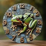 TZTTZT Orologio vintage con stampa rana per soggiorno, orologio da parete a batteria, silenzioso, senza ticchettio, 25,4 cm, stampa 2D, orologio da parete moderno decorativo per camera da letto