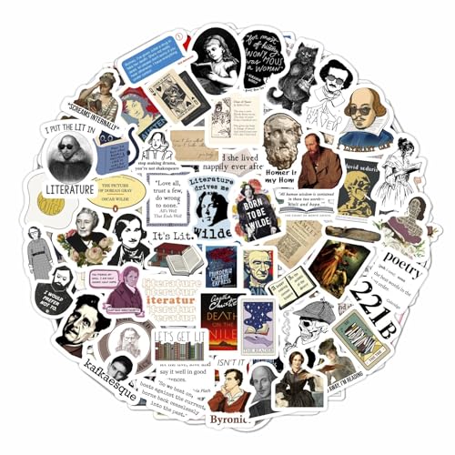 Image of 100Pcs Literature Stickers for Water Bottle and Laptop - Literary Party Favors & Decorations, Books Bookish Writing Poetry Reading Stickers, Book Lovers Gifts, Gifts for Women & Men