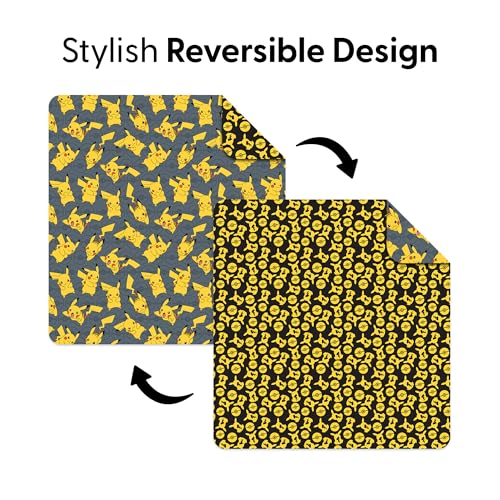 Image of Northwest Pokemon Company Reversible Full /Queen Quilted Blanket - Pikachu & Pokeball Pattern for Anime Fans, Cozy Blanket for Bed, Game Room or Couch, 90x90 inches