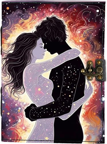 Image of Mr KRAFT Handcrafted A5 120 GSM Premium White Paper Hugging Couple UV Print Diary Leather Journal with Unique UV Love Print Writing Diary Notebook Unruled Personal Diaries for Men,Women-5x7 (Hug)
