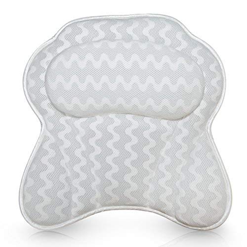 Bathtub Pillow, Luxury Spa Bath Pillows for Tub Neck and Back Support with 6 Strong Non-Slip Suction Cups and Comfortable Washable 3D Air Mesh Bath Pillow Fits All Bathtub, Hot Tub, Jacuzzi and Spas