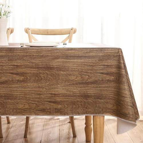 Image of Walrus Heavy Duty Vinyl Tablecloth with Flannel Backing Waterproof Oil-Proof Plastic Table Cloth Stain-Resistant Wipeable Rectangle or Square Table Cover for Indoor and Outdoor (Wood, 60X84 Inch)