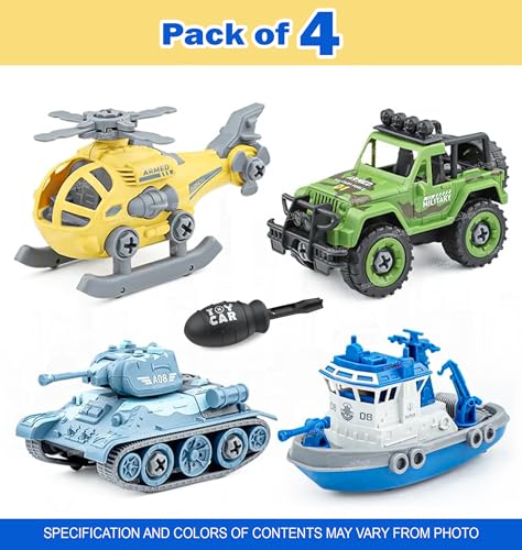 Image of Zest 4 Toyz Pack of 4 DIY Vehicle Toys Take Apart Toys Military Army Car Toy Kids STEM Sand Toys for Kids Birthday Gifts for Boys 2 3 4 5 6 Year Old (Multicolor)