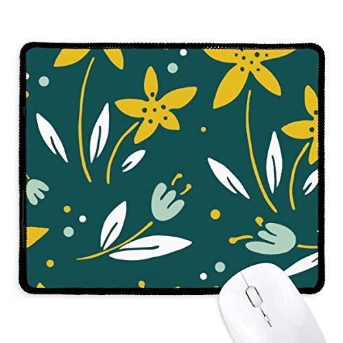 Alfombrilla de ratón antideslizante con bordes cosidos en negro y diseño de flor blanca