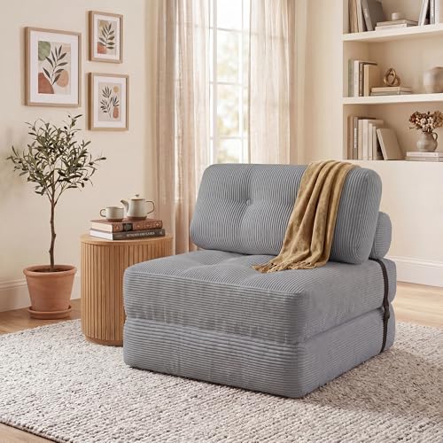 Image of COSTWAY Folding Sofa Bed with Pillow, Convertible Couch (Grey) | with Backrest & Fixing Straps, Boneless Convertible Sleeper Chair for Adults, Guest Use, Living Room