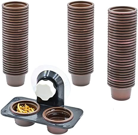 MRTIOO 100 杯 + 喂食架增强型,爬行动物两栖动物食物碗和水盘,适用于冠状壁虎蜥蜴或其他小型宠物喂食器边缘配件用品,带可生物降解杯