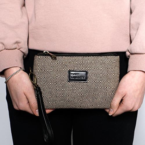 {EllaMedium} Wristlet Wallet Clutch Bag Phone Purse Handbag Black White Herringbone Funky