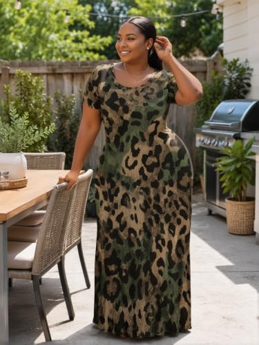 Image of PinkPatty Plus Size Dress for Women Casual Crew Neck Short Sleeve Maxi Dress Oversized Summer Beach Dresses with Pockets