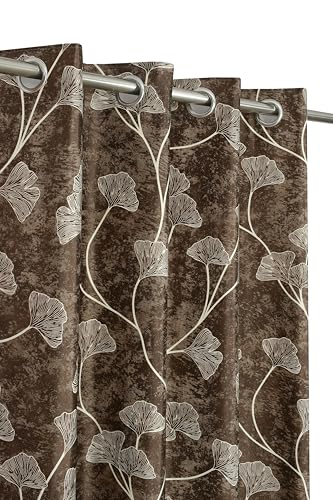 Image of Exporthub Glossy Shine 3D Floral Digital Printed Brown Colour Window Curtains 6 feet Long Set of 2 Pc, for Living Room and Bedroom (EHSPR069 64)