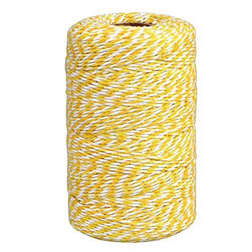 Image of jijAcraft Yellow and White Twine, 656 Feet Christmas Bakers Twine, 2MM Heavy Duty Packing String for DIY Crafts, Christmas Decoration, Gift Wrapping, Craft Wrapping
