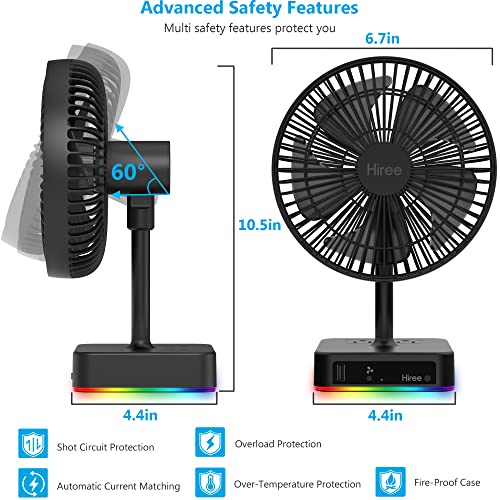 Hiree Desk Fan With Usb Charging Port, 2 Speeds 6.7 Inch Small Desktop Table Fan With 2 Ac Outlets And Led Lights, Strong Wind, Quiet Operation - Personal Fan For Home, Dorm Room, Office #TOP5