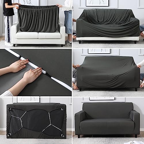 Image of HOKIPO Elastic Stretchable Single Seater Sofa Cover, Dark Grey (AR-4277-E21)
