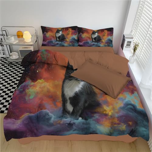 Funda Nórdica Cama 80/90 Estampado Gato Negro Funda Nordica 135 X 200 Cm, Nebulosas Coloridas Juego De Cama con Fundas Nórdica Microfibra Suave con Cremallera Y 1 Fundas De Almohada 50X75 Cm