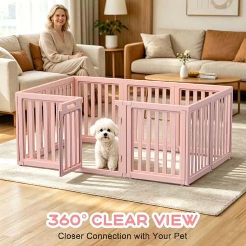 Image of Dog Playpen Indoor,Puppy Playpen,Pink 23.6 inch H,10 Panels | Dog Play Pen Indoors with Open View,Tool-Free Setup,Multi-Shape Setup,Dog Pen for Dogs,Cats & Puppies