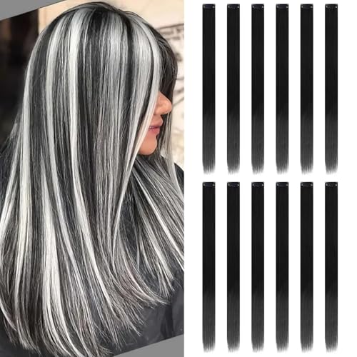 YISIKUNNUO 12PCS Colored Black Hair Extensions Party Highlights