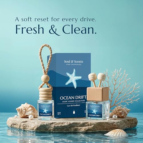 Image of Soul & Scents 16ml Luxury Car Perfumes Sea Salt | Ocean Drift | 2-in-1 Hanging Pod & AC Vent Air Freshener | Premium Wooden Car Fragrance Accessory | Long Lasting Odour Eliminator | Pack of 2