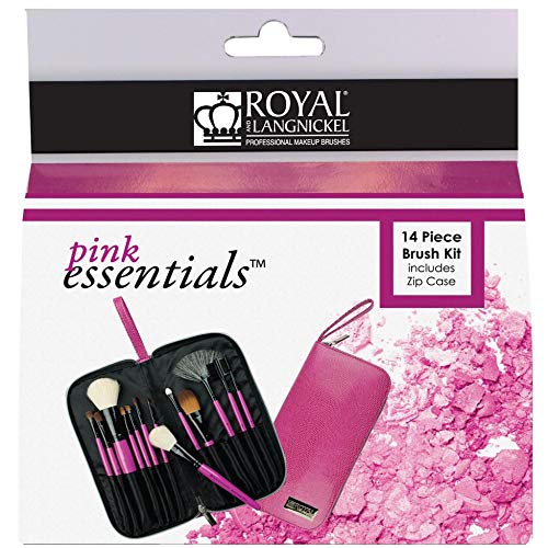 Royal & Langnickel Zipped Case Natural and Synthetic Hair 13-Piece Cosmetic Brush Set (Pink) - Image 4
