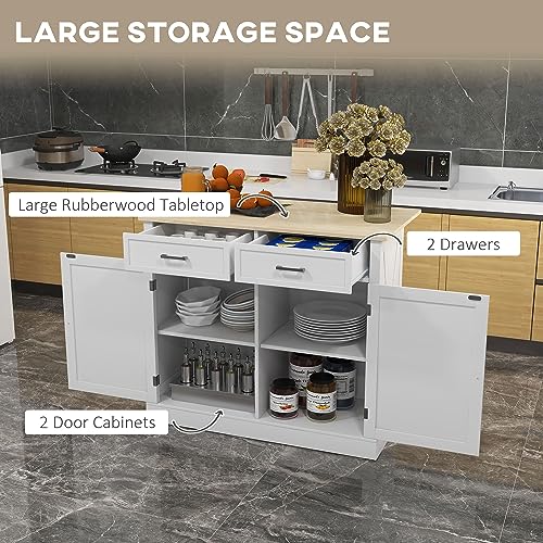 image for HOMCOM Rolling Kitchen Island with Drop Leaf Wood Breakfast Bar, Farmh