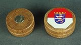 Massivholz Buddel-Bini Magnet Hessen Flagge 28x12 mm runder Holz Zylinder hell Flaggenmagnet