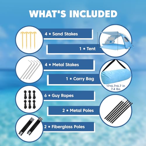 Purebox Beach Tent Sun Shelter - 2/3/4 Person UPF 50+ UV Protection Tents with Canopy, Easy Setup Lightweight Beach Shade Tent, Portable Beach Cabana Sun Shade Shelter - image 9