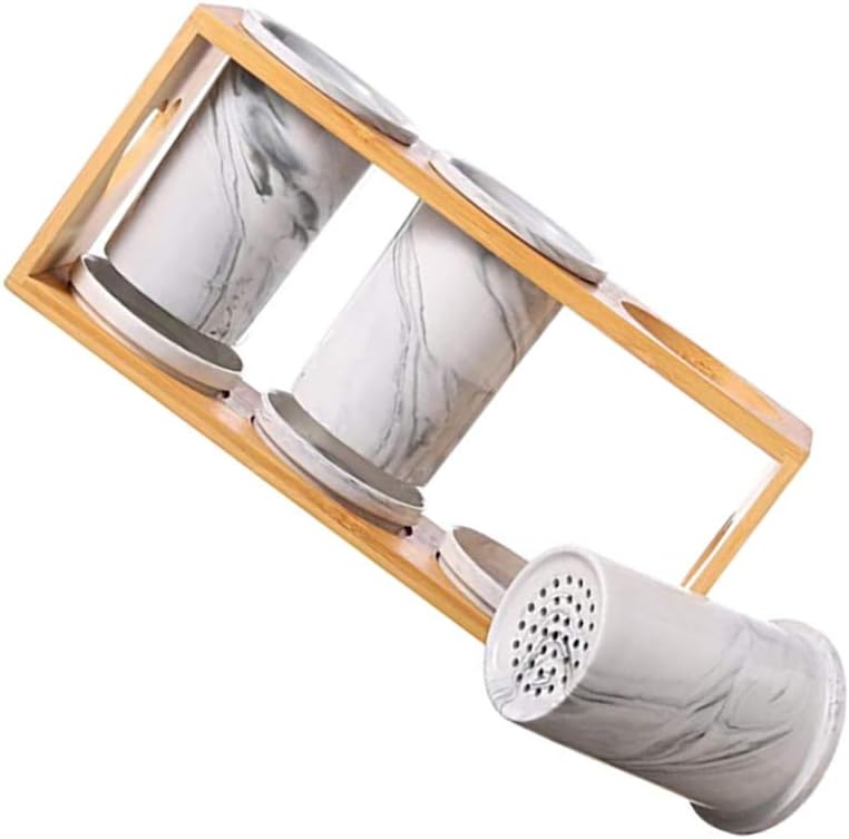 DOITOOL 1pc Marble Grain Ceramic Cutlery Storage Canister Bracket Kitchen Utensil Organizer for Chopsticks Spoons and Forks Elegant Tableware Storage Rack