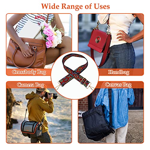 Schultergurt für Taschen Breit 3.8cm, Taschengurt Boho Verstellbar 74-134cm, Tragegurt Schulterriemen mit Karabiner für Schultertaschen Taschen Handtaschen (Bunt)