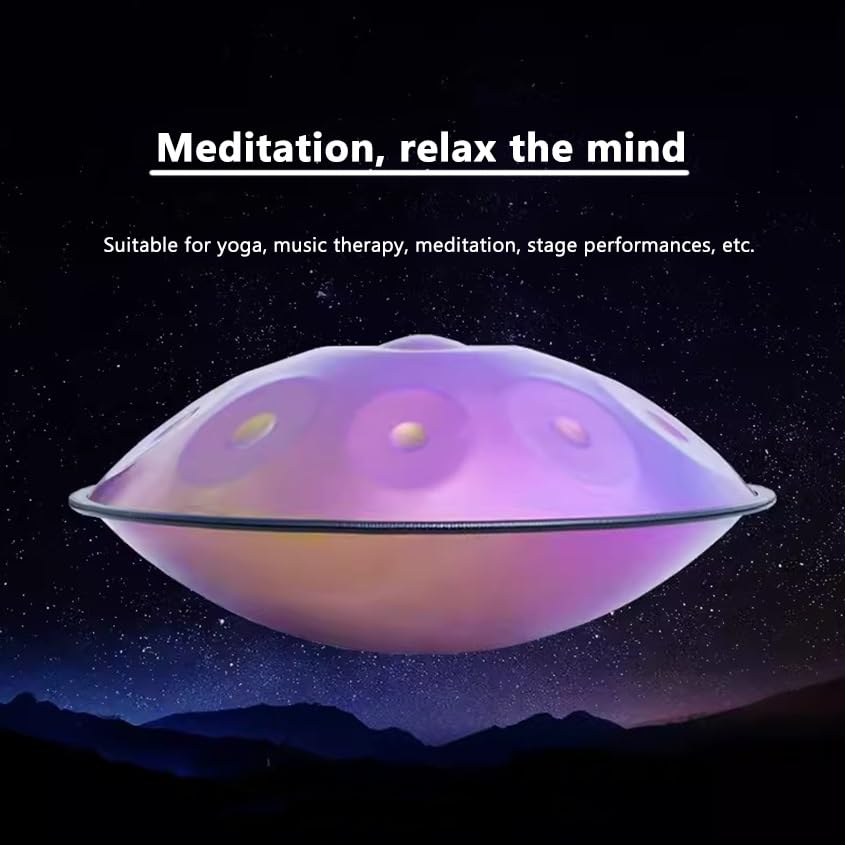 Bęben Handpan 432 Hz 10 Nut 22 Cale „Purple Performer” w Tonacji D Kurd Minor ze Stojakiem na Handpan, Etui na Handpan, Trwałymi Młotkami I Bezpyłową Ściereczką