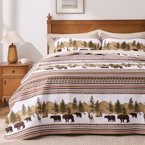 Parure de lit 3 pièces avec courtepointe de Noël Queen ours rustique - 2