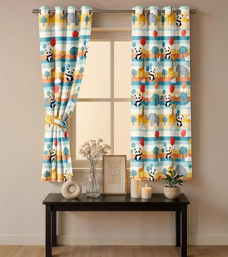 Image of Ultimate Trends Light Filtering Kids Curtain | Fairy, Dragon Castle, Safari & Jungle Animal Prints | for Kids Room Doors and Window | 8 FEET Pack of 1 |Bamboo Parade