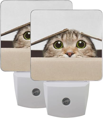 Miniatura 2 de J.COXLOD Lindas luces nocturnas de gato enchufables en la pared, paquete de 2 luces nocturnas, luz nocturna LED blanca suave con sensor de atardecer
