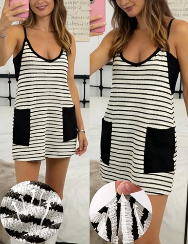 Image of Womens Athletic Sundress with Built-in Shorts Golf Tennis Romper | Sleeveless Mini Spaghetti Strap dress Functional side pockets tummy-friendly fit casual beach vacation