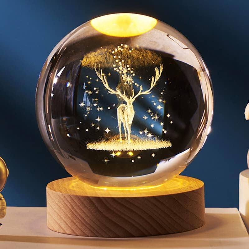 Hudux 3D Universe Deer Crystal Ball Night Light, 2.4 Inch Glass Space Galaxy Crystal Ball Night LED Lamp with Wooden Base,3D Engraved Solar System Crystal Ball with Led Light for Home Decoration (B0D8YFXR93) Amazon Price History, Amazon Price Tracker