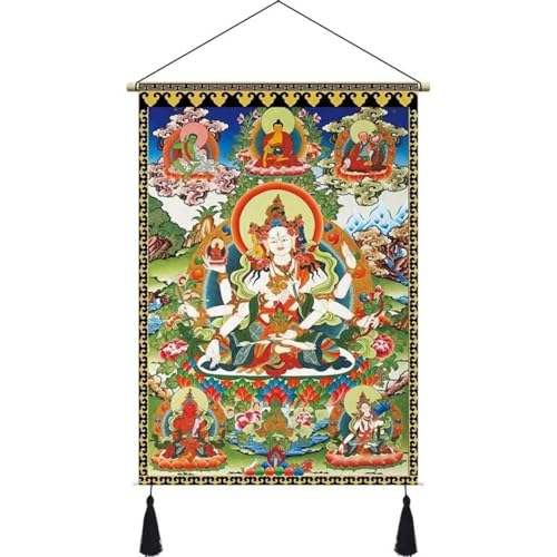 Thangka bouddhiste tibétain 50 cm pour salon zen et décoration murale