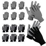 SGYKJ 14 Paar Handschuhe Arbeitshandschuhe Herren Damen, Nylonhandschuhe Strickhandschuhe mit Grip Noppen, Antirutsch Schutzshandschuhe für Arbeit Lager Auto Montagehandschuhe(Grau/Schwarz)