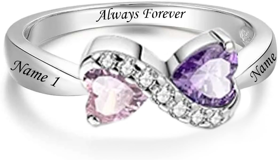 Personalized 1-4 Birthstone Rings for Women 10K 14K 18K Gold Customized Birthstone Engraved Name Ring Mother's Day Birthday Christmas Gift Anniversary Ring for Her Size 4-15