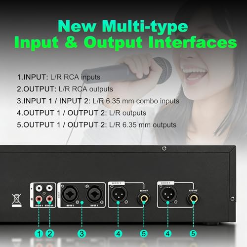Ecualizador de audio para el hogar, ecualizador de audio profesional de teatro en casa de doble canal y 31 bandas, chip DSP, ajuste USB, pantalla espectral, reducción de ruido para karaoke DJ miniatura 6