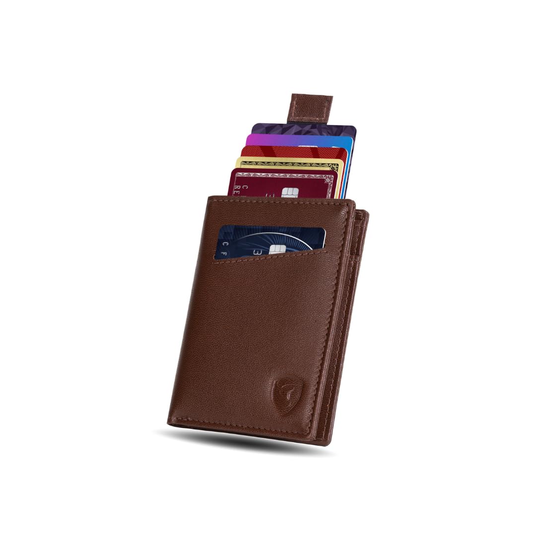 RFID Wallet For Men - 12 Slot Card Holder Minimalist Wallet - Space for Cash, ID Window - Slim Leather Wallet Card Holder (Chocolate Brown)