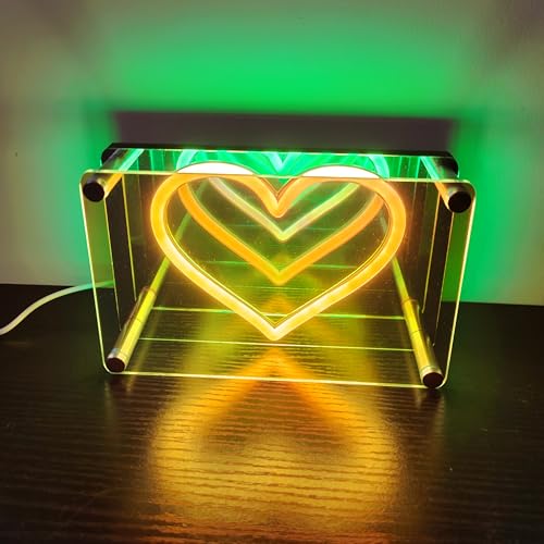 Image of Fariita Valentines Day Decor Infinity Heart Neon Sign Light Up Infinity Mirror Double-Layer Acrylic Light Heart LED Lamp with USB Power Bar Home Table Decor Gifts for Birthday, Wedding Anniversary, Marriage Proposals, Engagements, Romantic Events