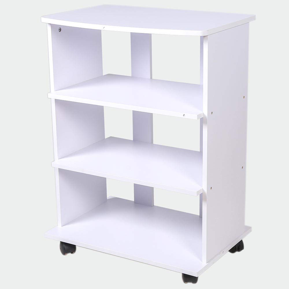 BAKAJI Mobile TV in Legno MDF con 3 Ripiani Porta Console Videogiochi DVD e 4 Ruote Mobiletto Carrello Porta Televisore Design Moderno Dimensione 60 x 45 x 80,5 cm (Bianco)
