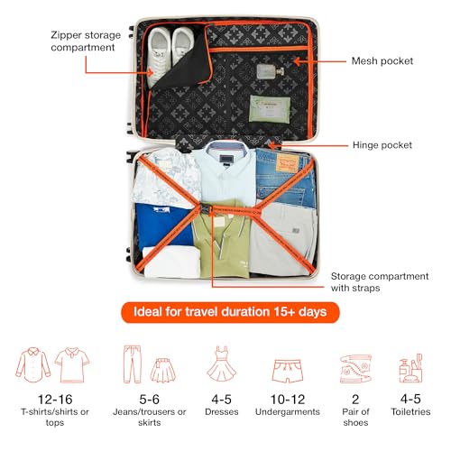 Image of Nasher Miles Paris Hard-Sided Polypropylene Check-in Luggage 28 inch | 75cm | 8 Wheels Large Trolley Bag for Travel | Suitcase (White)