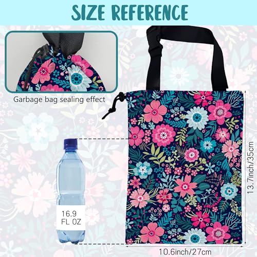 Image of Car Garbage Bag Abstract Blue Pink Flowers Hanging Canvas Car Trash Bag Waterproof Drawstring Car Back Seat Organizer for Car Back Front Seat Console with Adjustable Buckle
