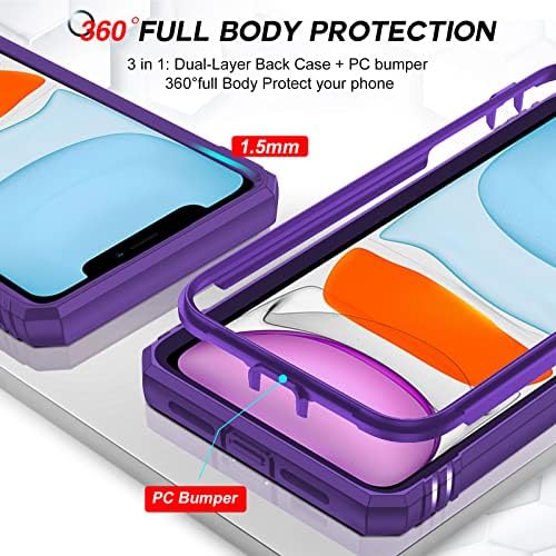 LeYi for iPhone 11 Cases and 2 Tempered Glass Screen Protector with Slide Camera Cover, Ring Holder Stand Full Body Protective Heavy Duty Bumper Shockproof Tough Women Girl Hard Phone Cover, Purple