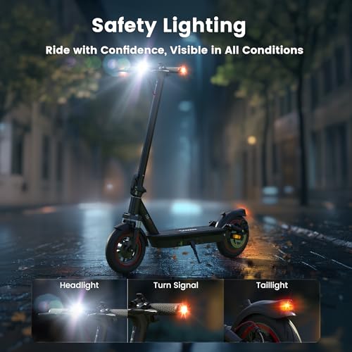 iScooter Electric Scooter Adults, 10'' Pneumatic Road Tires, 25 Mph Max Speed & 28 Miles Max Range, Max Load 264 LBS, Foldable Commuting Electric Scooter with APP & Turn Signals and Storage Bag