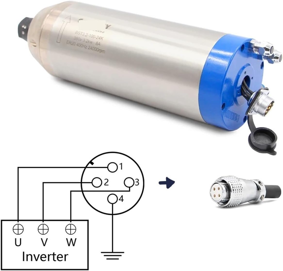220v/380v 3.2KW ER20 4 bearings 0.01mm precision water-cooled motor spindle 100mm bracket(Steel Ball Bearing,220v)