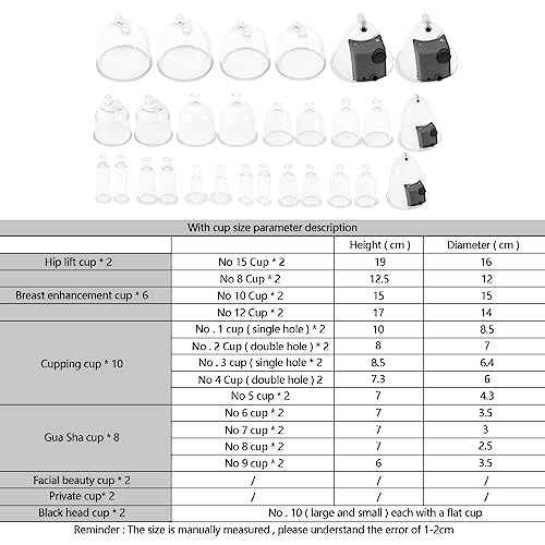 Vacuüm massageapparaat, incl. 32 verschillende maten zuigbellen vacuümpomp borstvergroting regelbare zuigkracht Enlargement massageapparaat voor cupping en beauty - Afbeelding 5